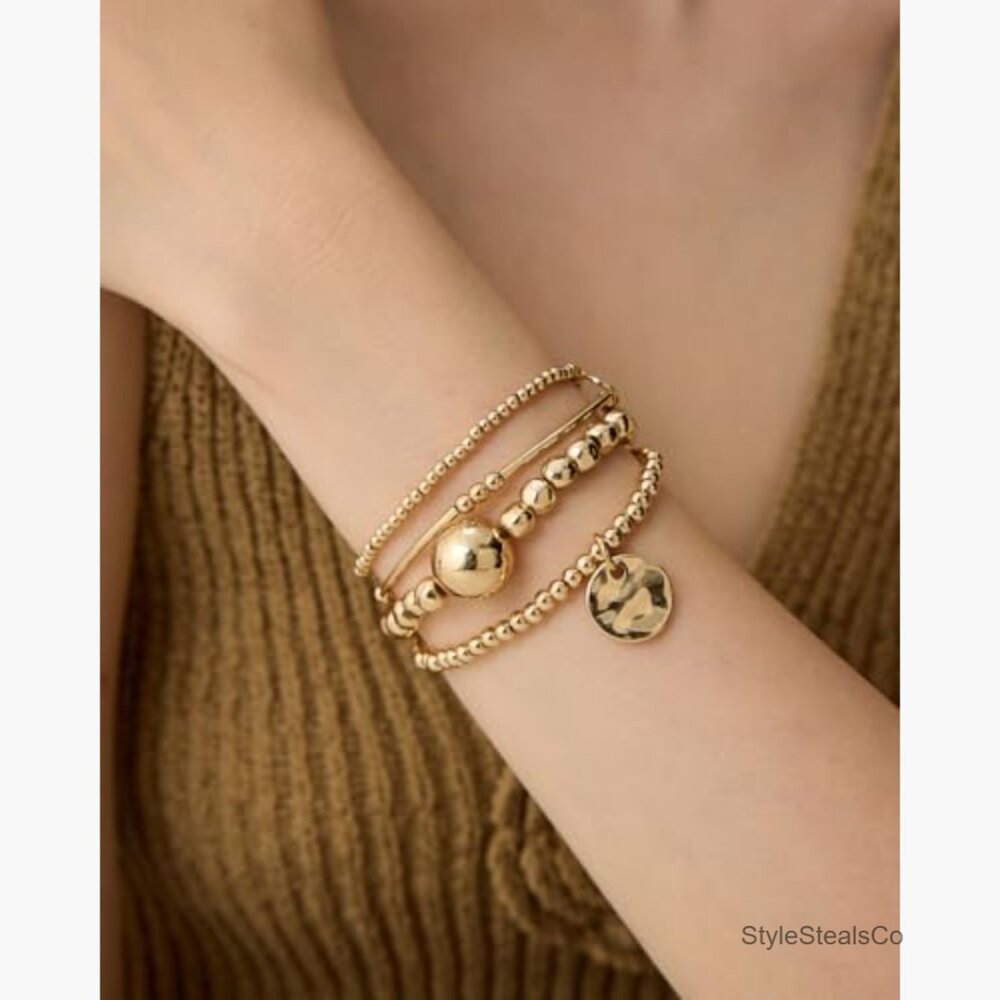 4 Layer Stretch Bracelet Stack With Disc & Ball C… - image 4